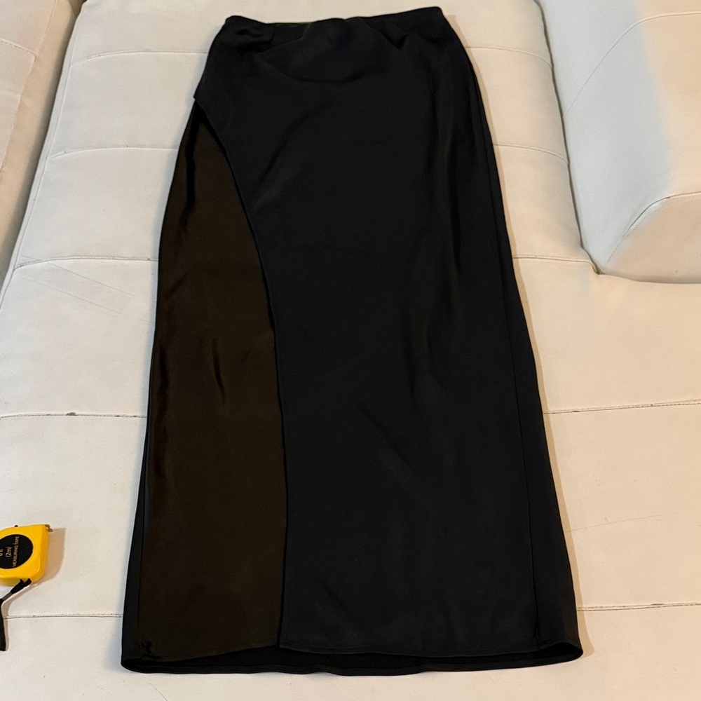 New LNA Elegant Black maxi wrap satin Skirt SMALL